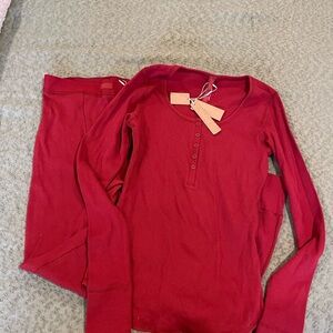 SKIMS Scarlet Ribbed PJ Top and Bottom Set